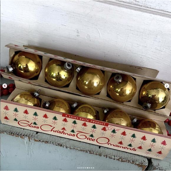 ONE RANDOM BOX Vintage Shiny Brite Fanci Pak Carton Glass Ornament Box Gold Ball - Picture 6 of 9